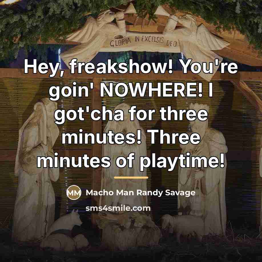 “Hey, freakshow! You're goin' NOWHERE! I got'cha for three minutes!…” quote by Macho Man Randy Savage