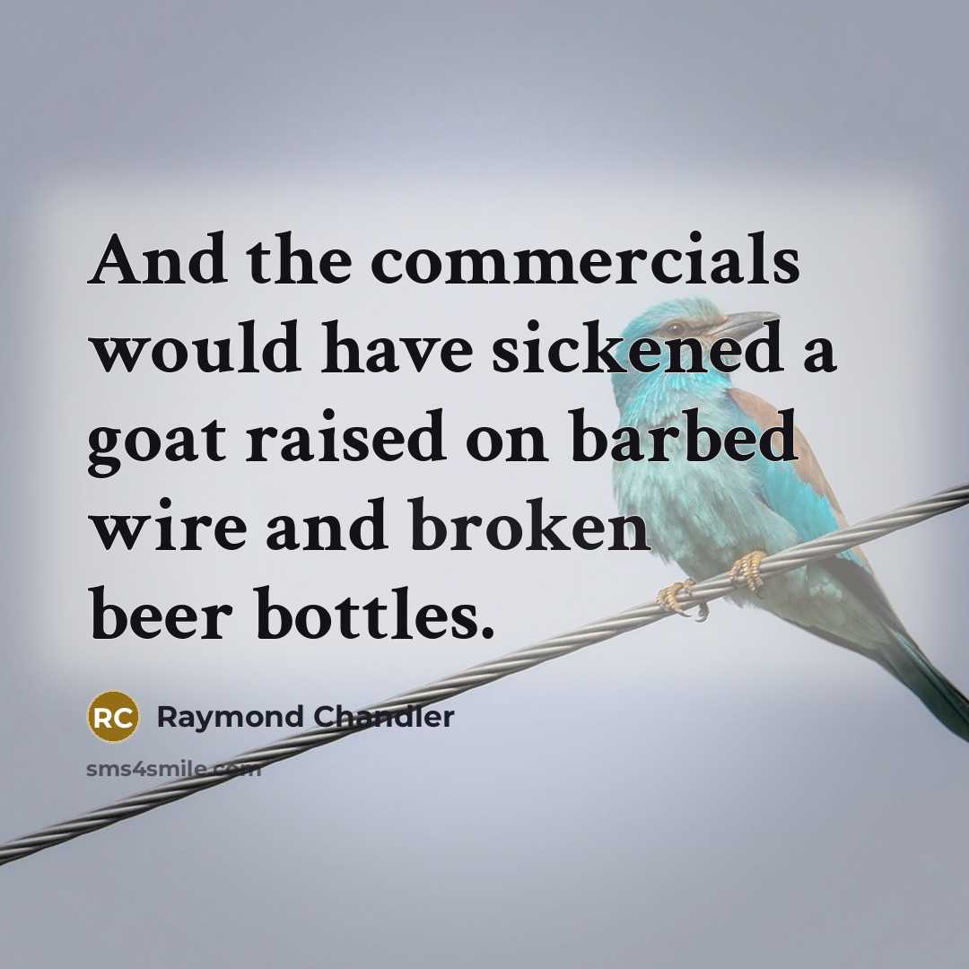 “And the commercials would have sickened a goat raised on…” quote by Raymond Chandler