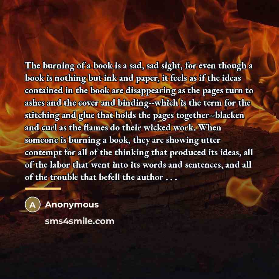 “The burning of a book is a sad, sad sight,…” quote by Anonymous