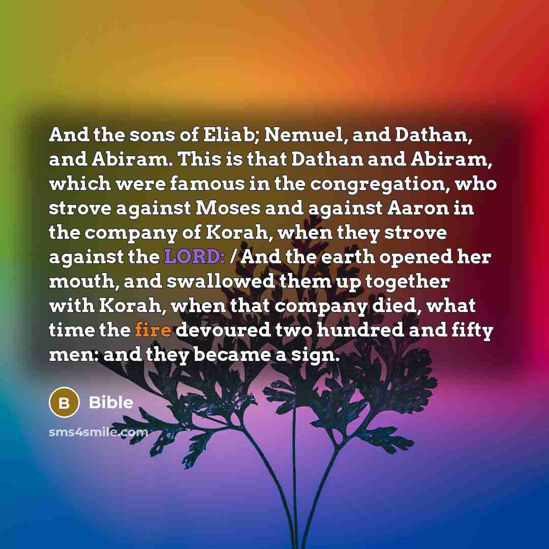 “And the sons of Eliab; Nemuel, and Dathan, and Abiram.…” quote by Bible