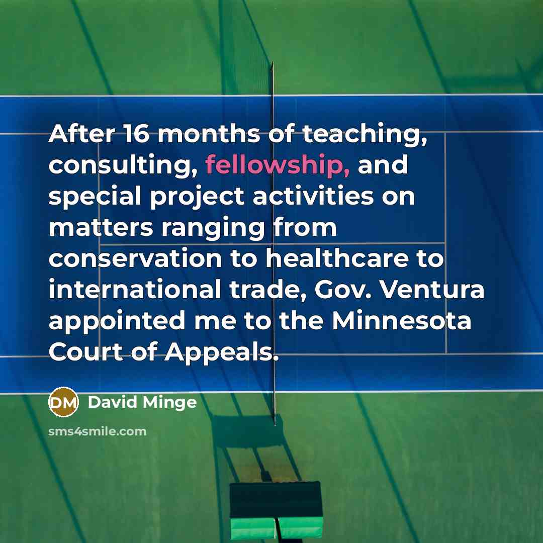 “After 16 months of teaching, consulting, fellowship, and special project…” quote by David Minge