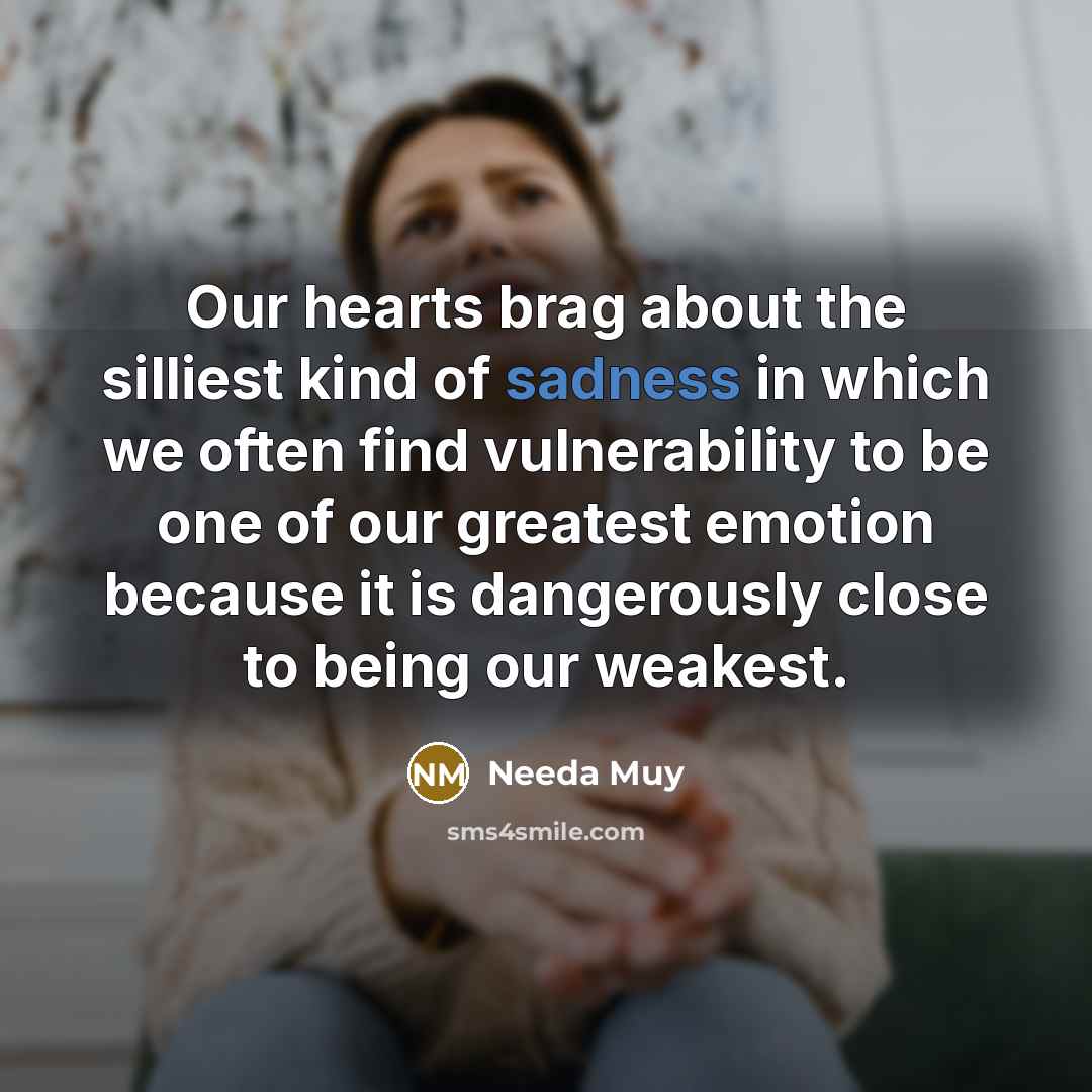 “Our hearts brag about the silliest kind of sadness in…” quote by Needa Muy