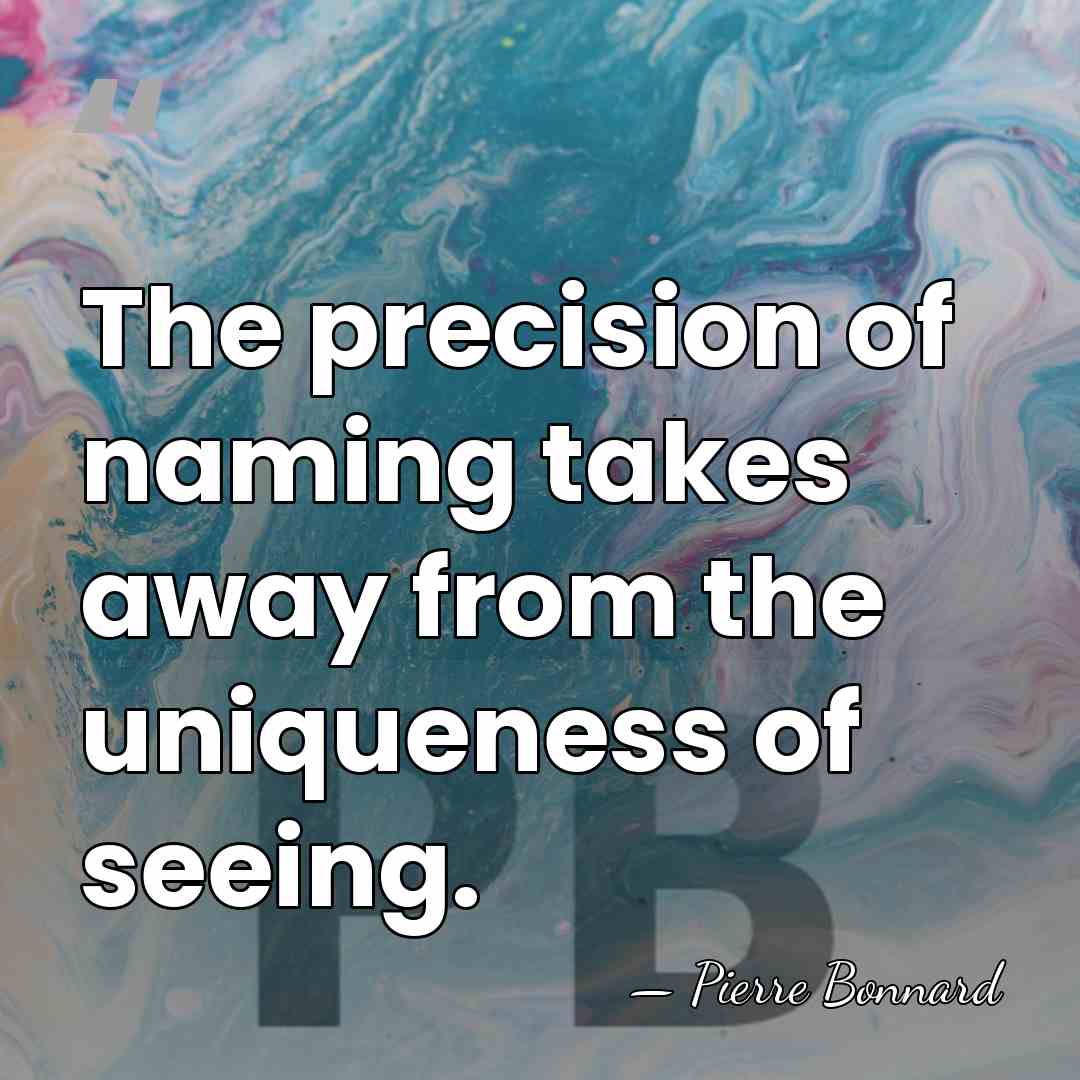 The precision of naming takes away from the uniqueness of seeing. - Pierre Bonnard