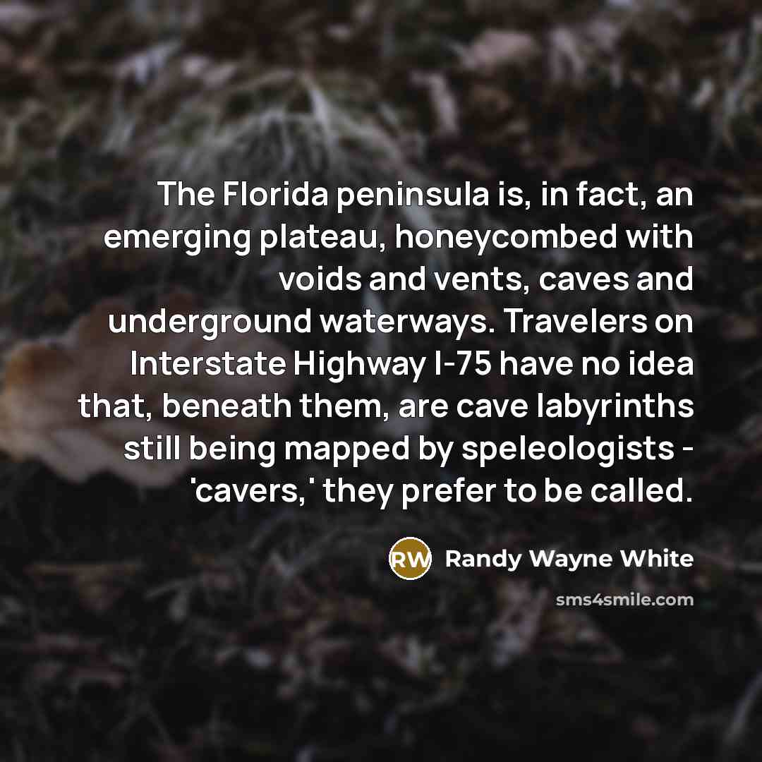 “The Florida peninsula is, in fact, an emerging plateau, honeycombed…” quote by Randy Wayne White