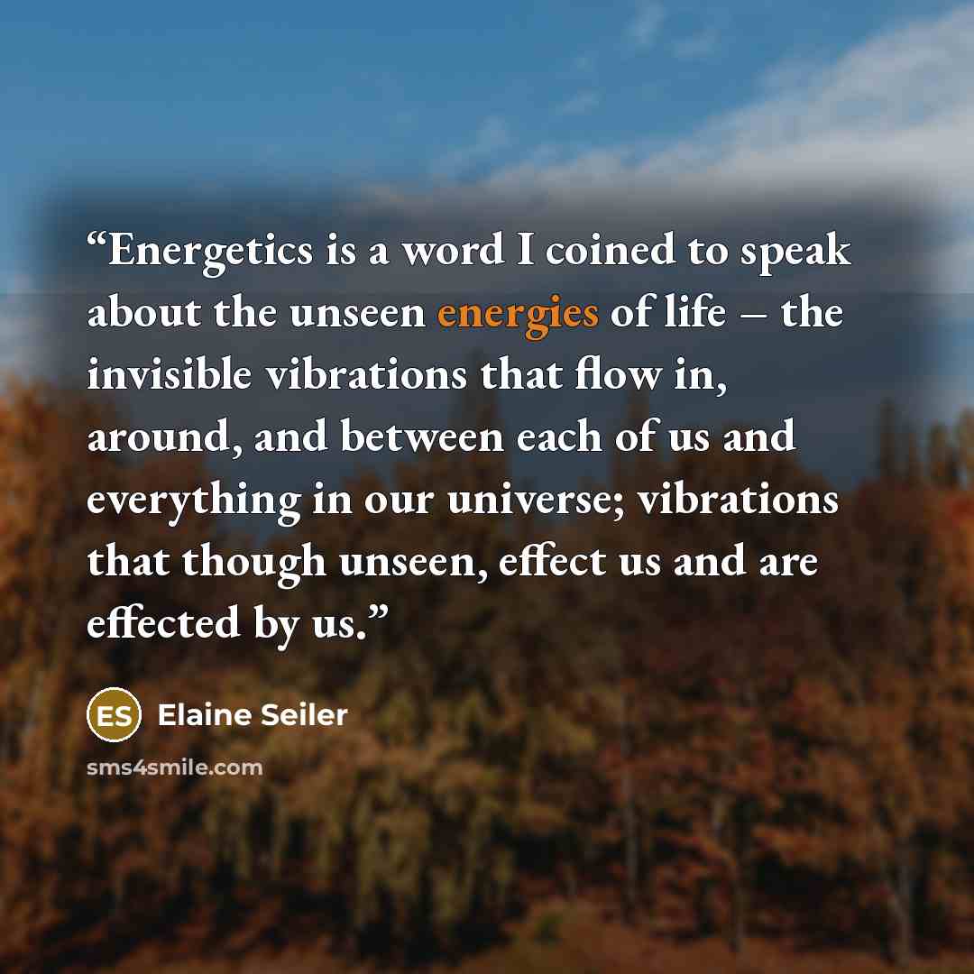“Energetics is a word I coined to speak about the unseen energies of life – the invisible vibrations that flow in, around, and between each of us and everything in our universe; vibrations that though unseen, effect us and are effected by us.” quote by Elaine Seiler