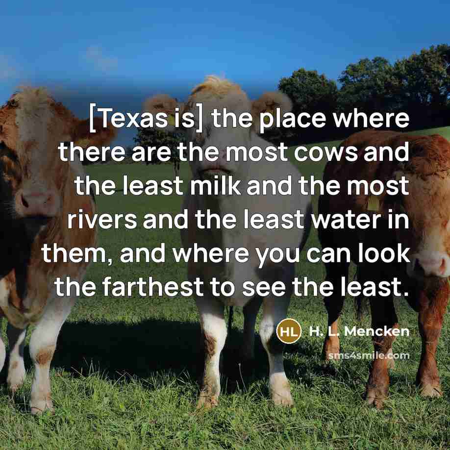 “[Texas is] the place where there are the most cows…” quote by H. L. Mencken