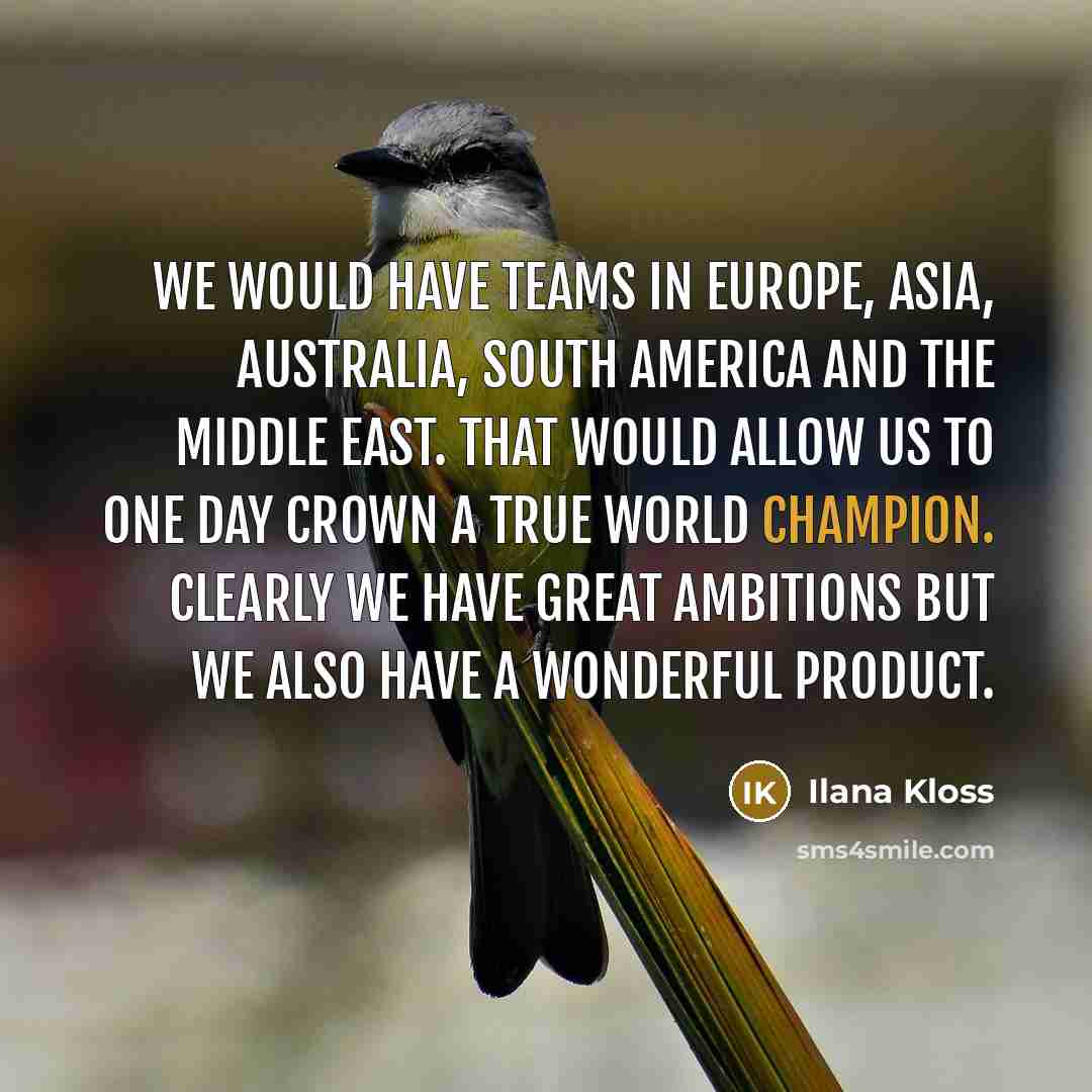 “We would have teams in Europe, Asia, Australia, South America…” quote by Ilana Kloss