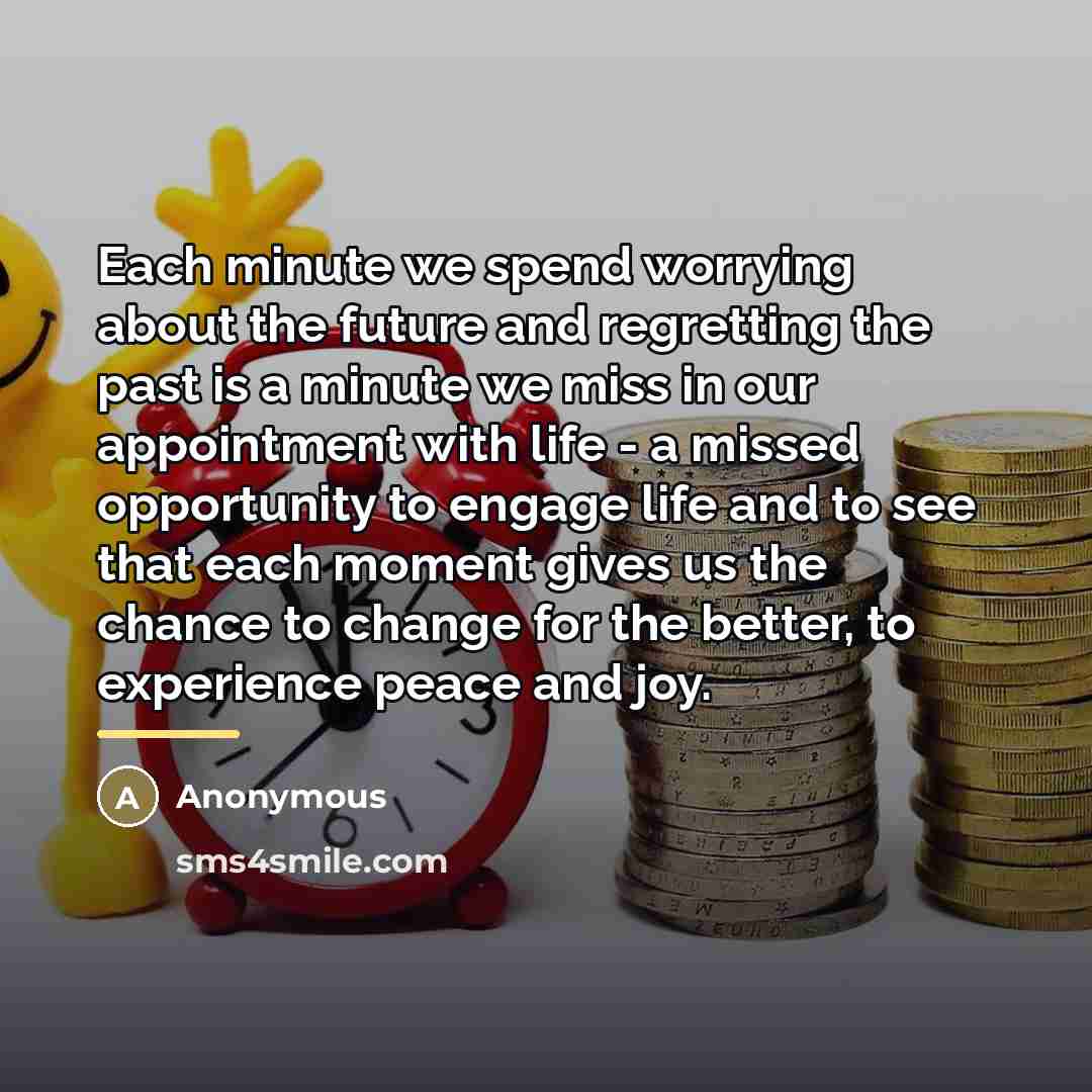 “Each minute we spend worrying about the future and regretting…” quote by Anonymous