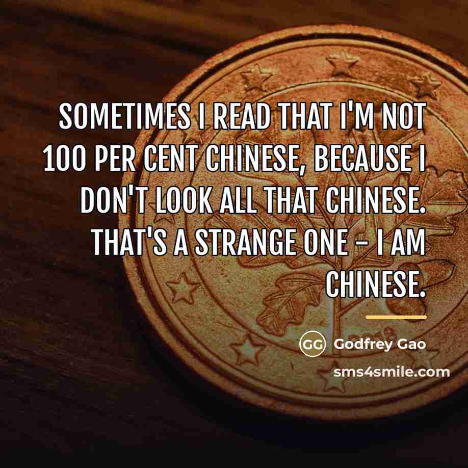 “Sometimes I read that I'm not 100 per cent Chinese,…” quote by Godfrey Gao