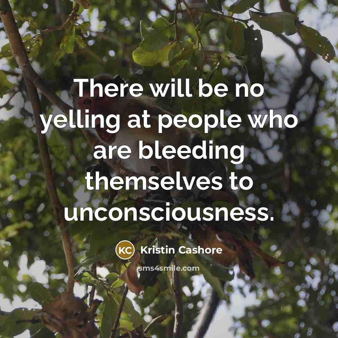 “There will be no yelling at people who are bleeding…” quote by Kristin Cashore
