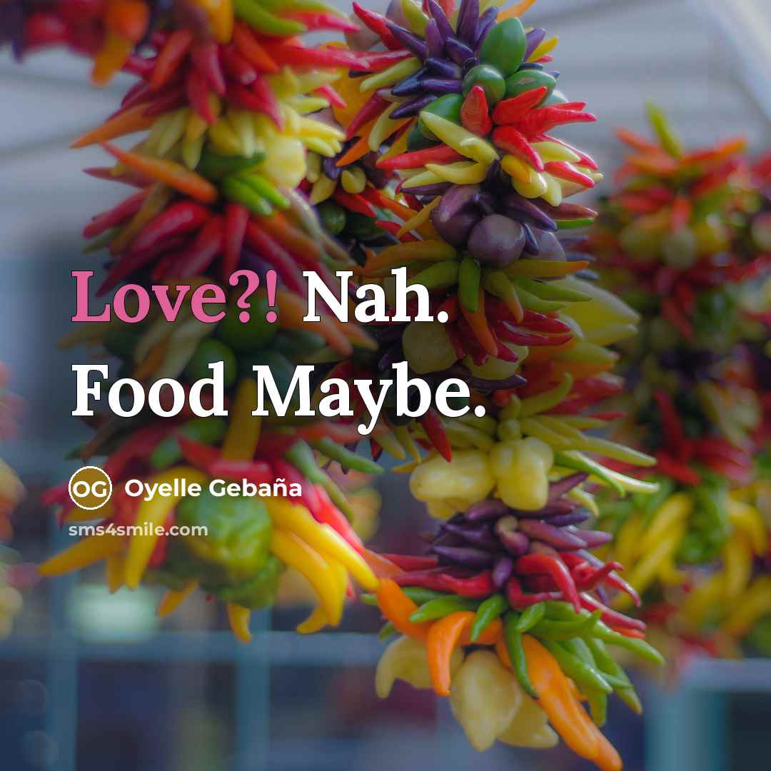 “Love?! Nah. Food Maybe.” quote by Oyelle Gebaña