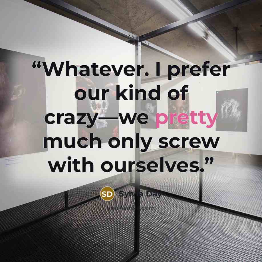 “Whatever. I prefer our kind of crazy—we pretty much only screw with ourselves.” quote by Sylvia Day