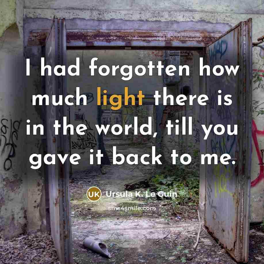 “I had forgotten how much light there is in the world, till you gave it back to me.” quote by Ursula K. Le Guin