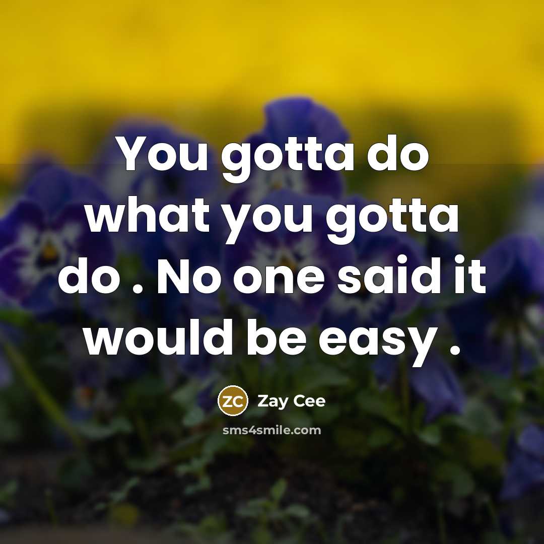 “You gotta do what you gotta do . No one said it would be easy .” quote by Zay Cee