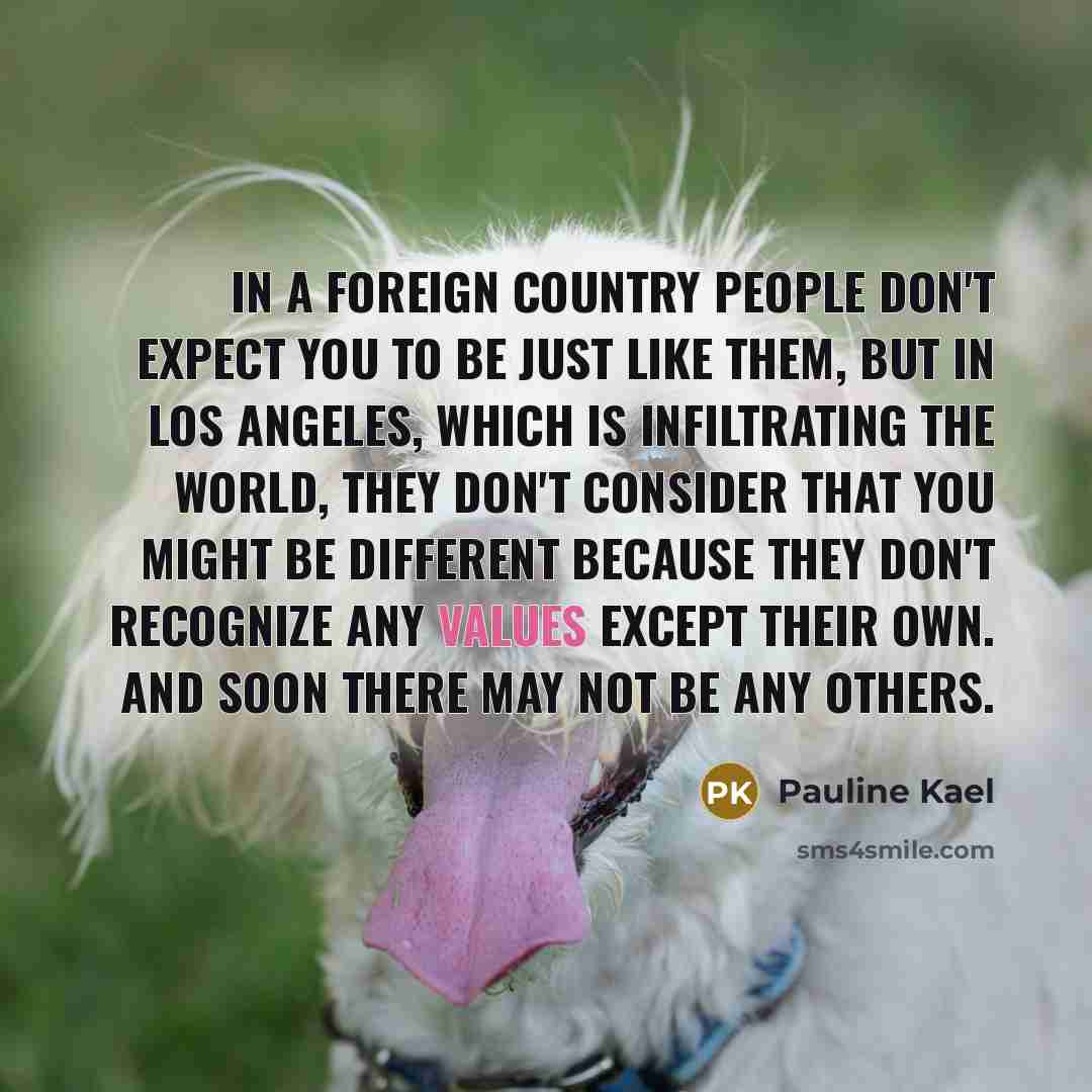 “In a foreign country people don't expect you to be…” quote by Pauline Kael