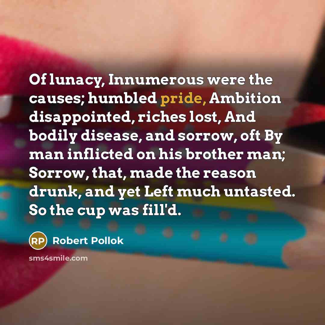 “Of lunacy, Innumerous were the causes; humbled pride, Ambition disappointed,…” quote by Robert Pollok