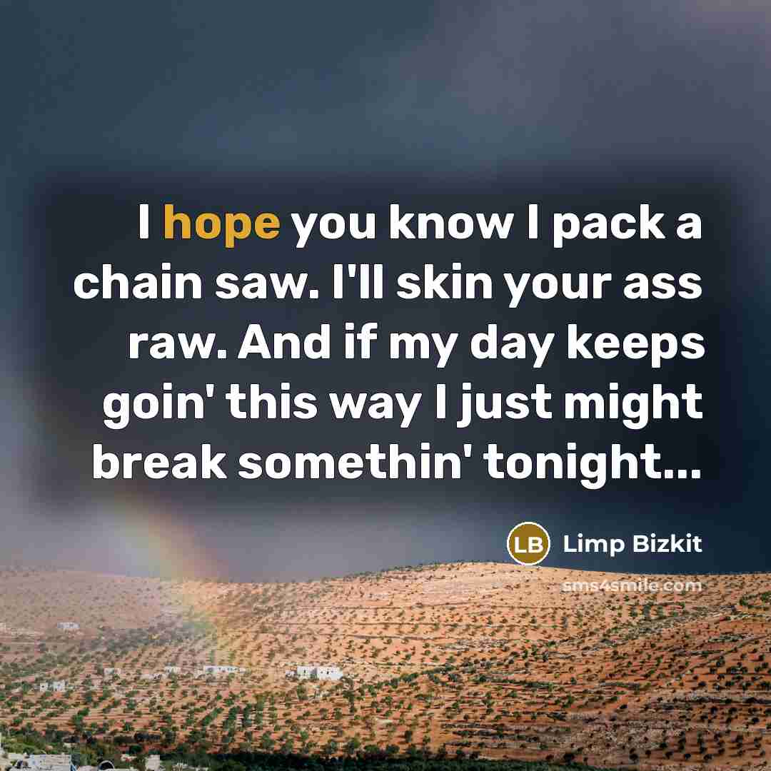 “I hope you know I pack a chain saw. I'll…” quote by Limp Bizkit