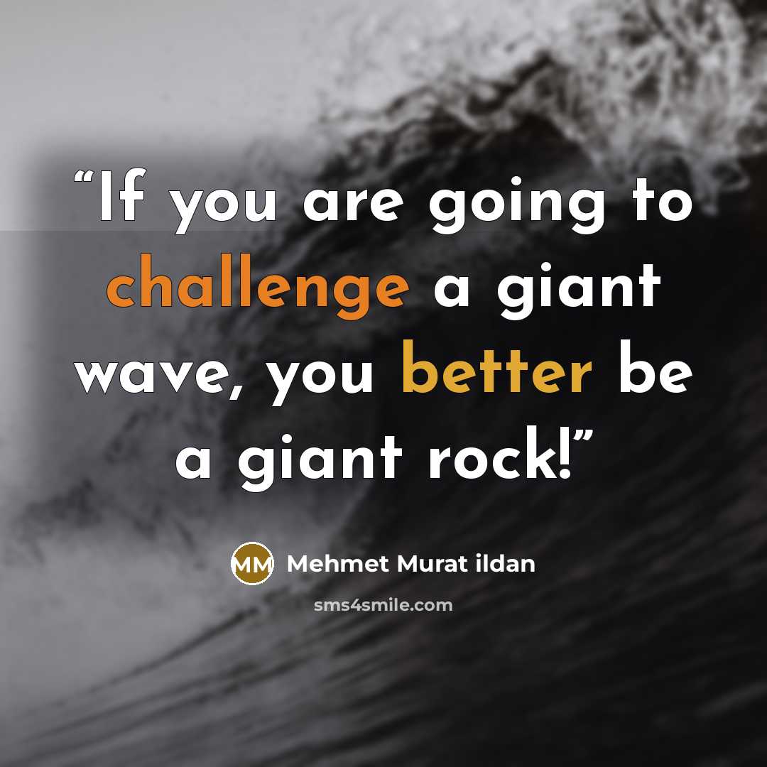 “If you are going to challenge a giant wave, you better be a giant rock!” quote by Mehmet Murat ildan