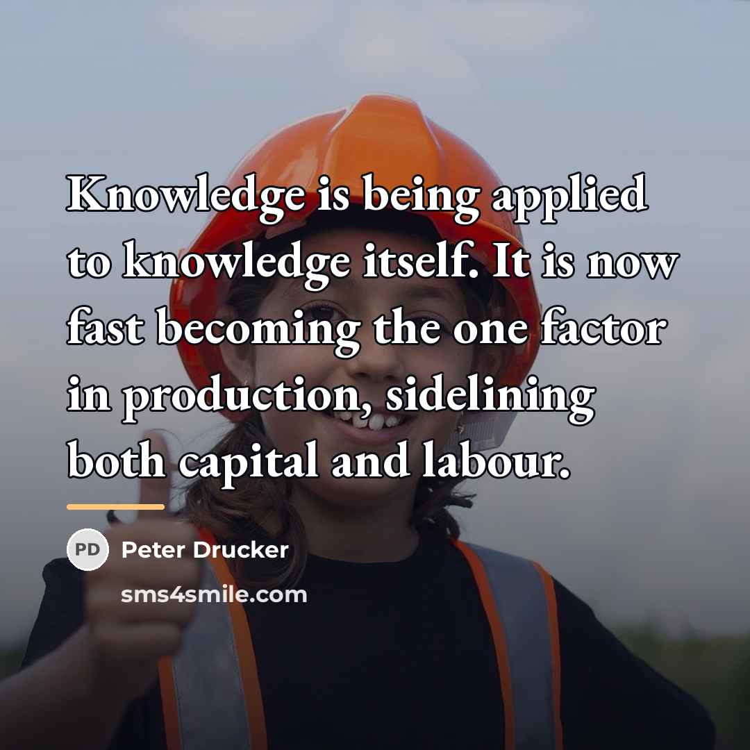 “Knowledge is being applied to knowledge itself. It is now…” quote by Peter Drucker