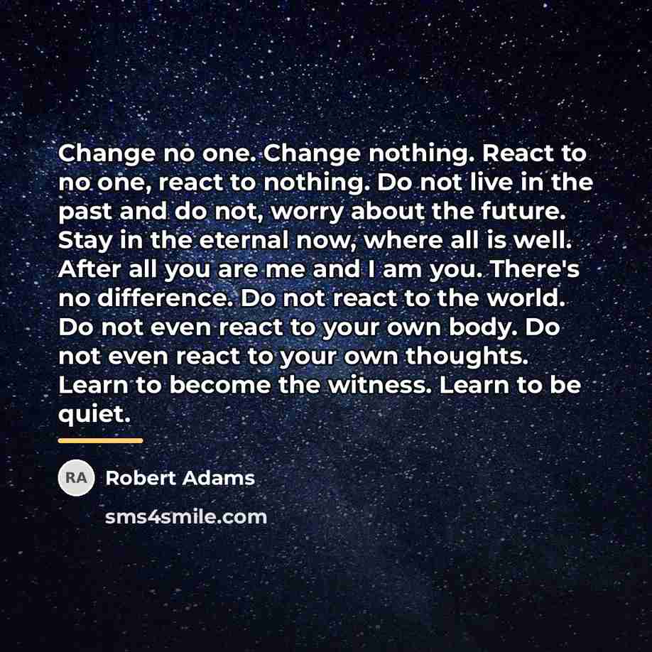 “Change no one. Change nothing. React to no one, react…” quote by Robert Adams