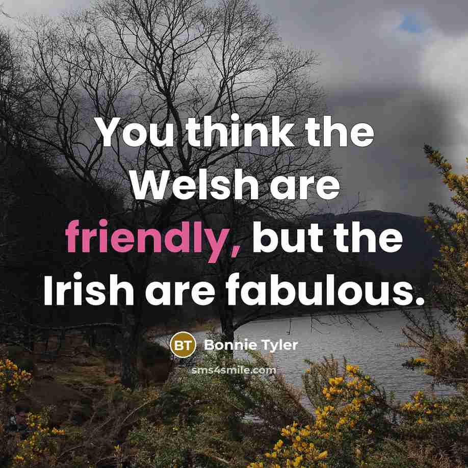 “You think the Welsh are friendly, but the Irish are…” quote by Bonnie Tyler