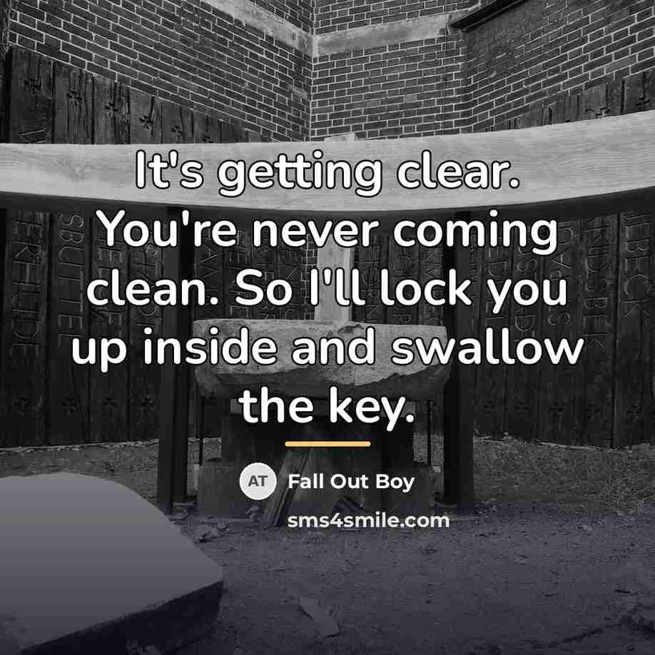 “It's getting clear. You're never coming clean. So I'll lock…” quote by Fall Out Boy