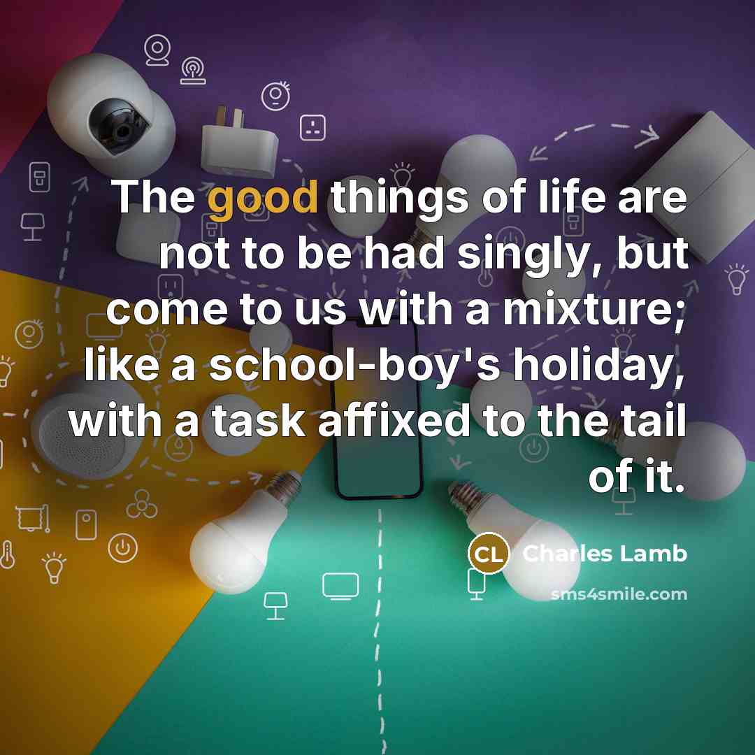 “The good things of life are not to be had…” quote by Charles Lamb