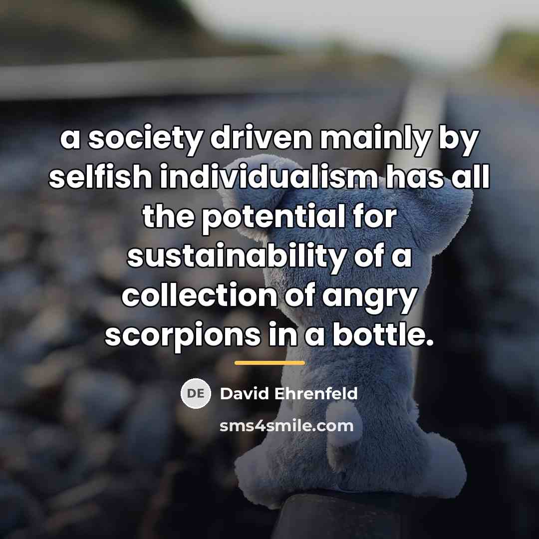 “a society driven mainly by selfish individualism has all the…” quote by David Ehrenfeld