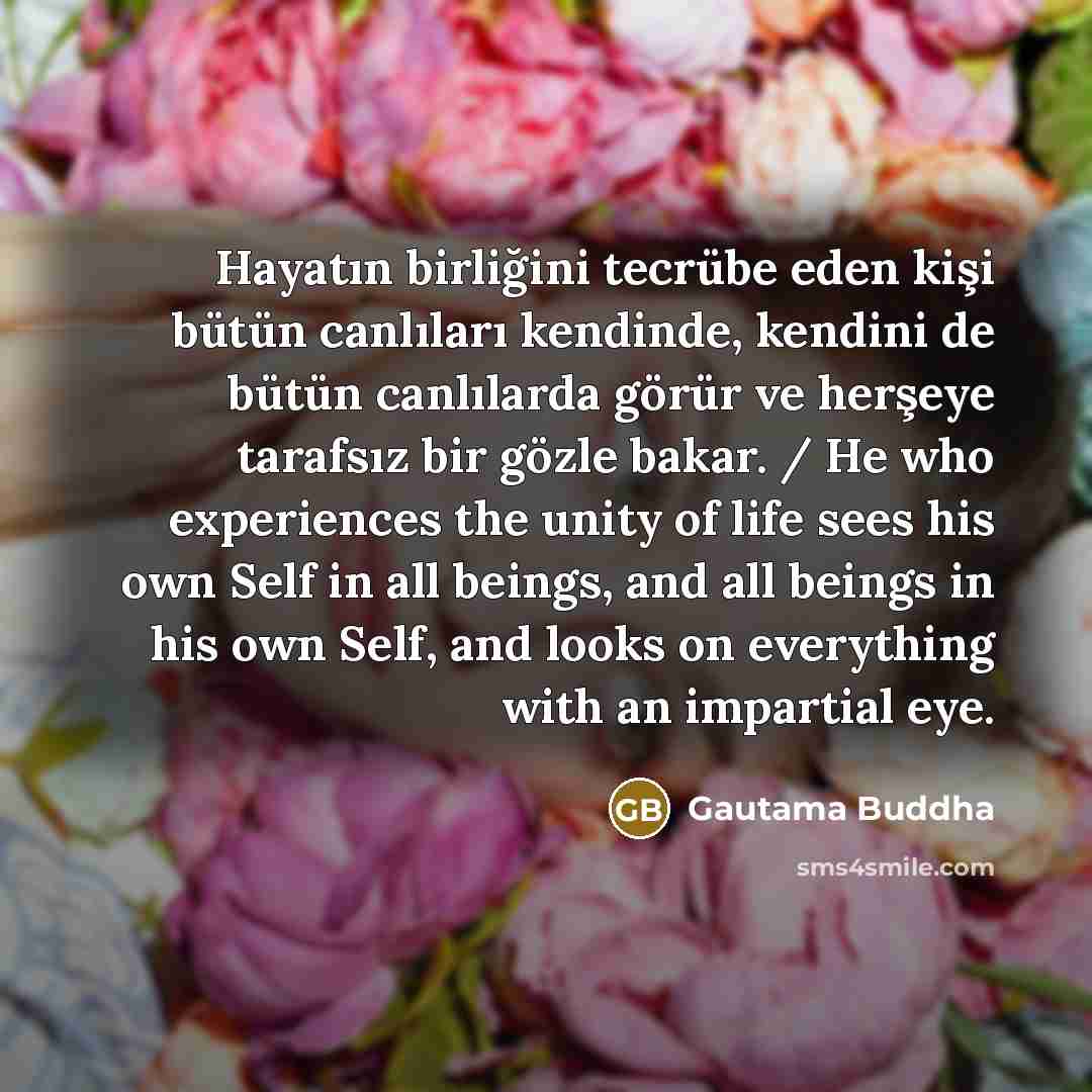 “Hayatın birliğini tecrübe eden kişi bütün canlıları kendinde, kendini de…” quote by Gautama Buddha