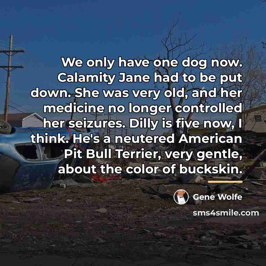 “We only have one dog now. Calamity Jane had to…” quote by Gene Wolfe