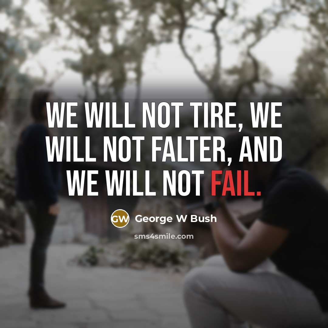 “We will not tire, we will not falter, and we…” quote by George W Bush
