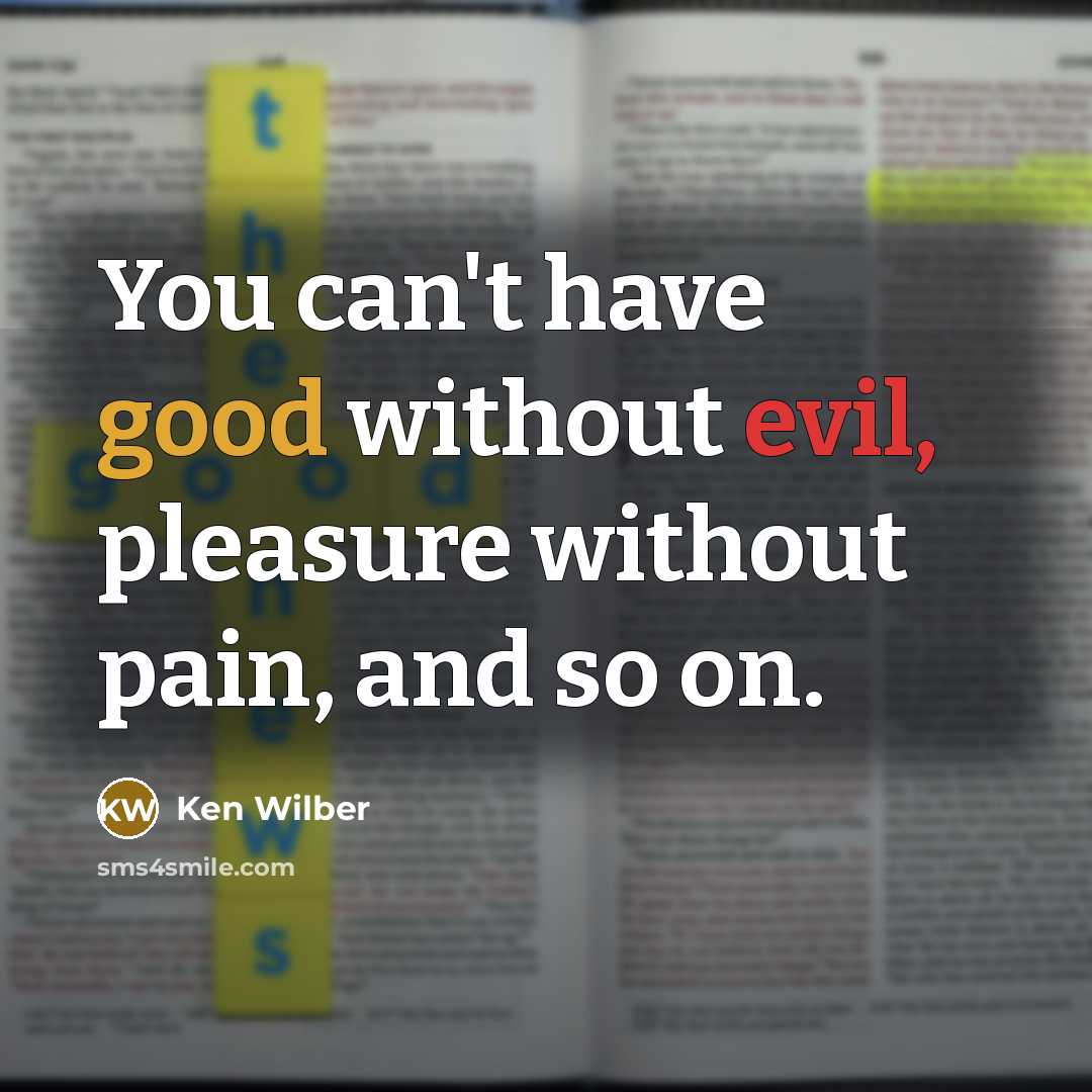 “You can't have good without evil, pleasure without pain, and…” quote by Ken Wilber