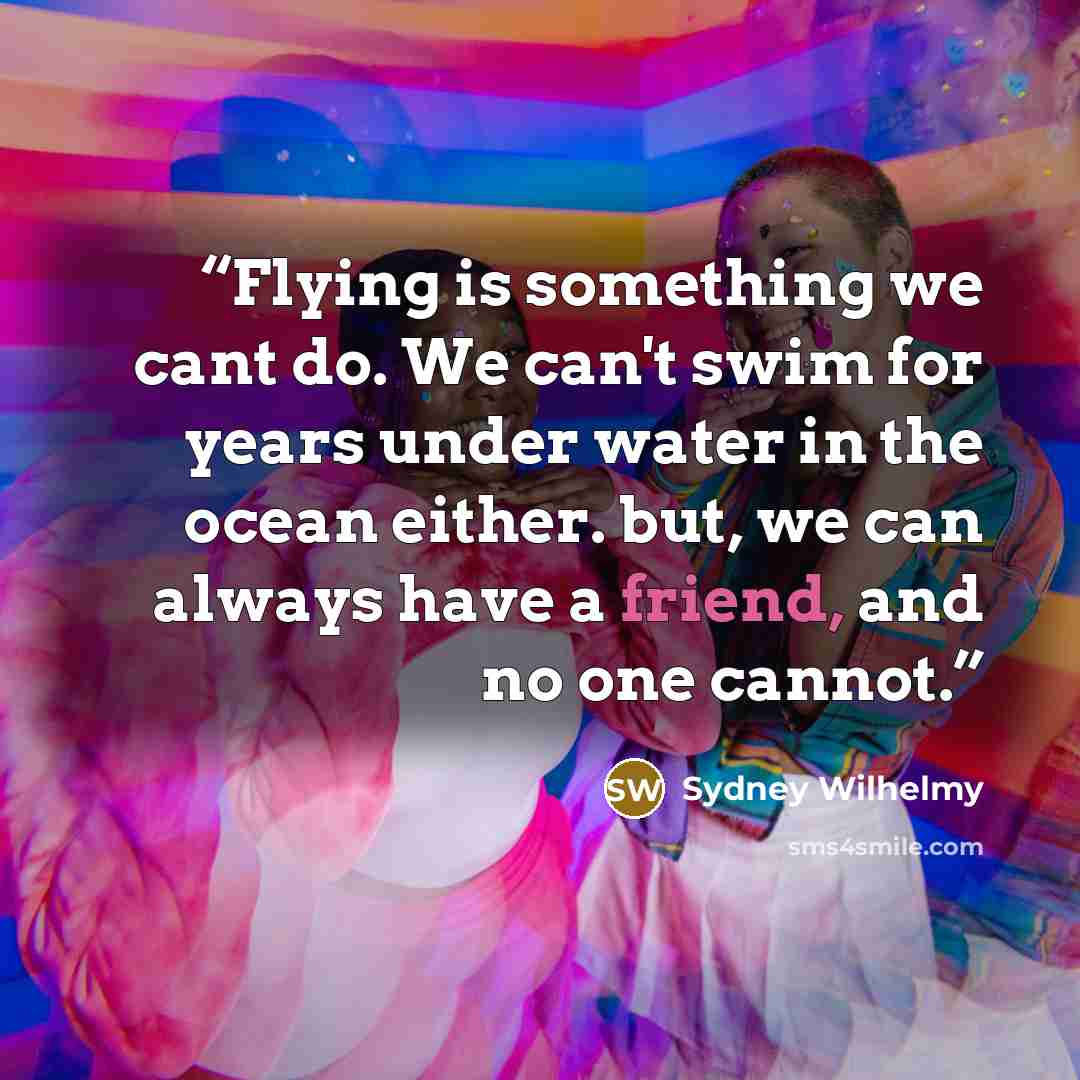 “Flying is something we cant do. We can't swim for years under water in the ocean either. but, we can always have a friend, and no one cannot.” quote by Sydney Wilhelmy