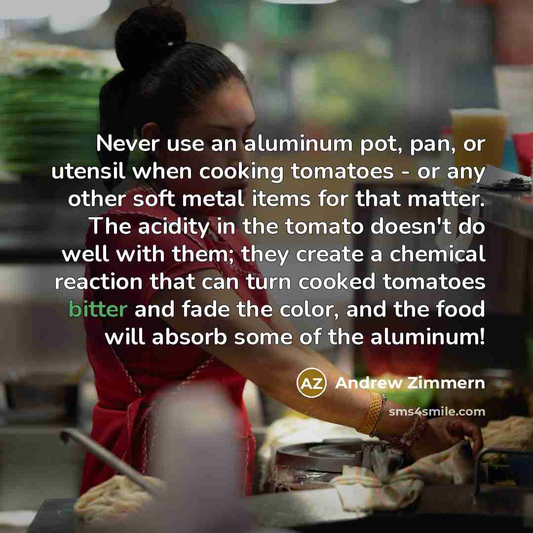 “Never use an aluminum pot, pan, or utensil when cooking…” quote by Andrew Zimmern