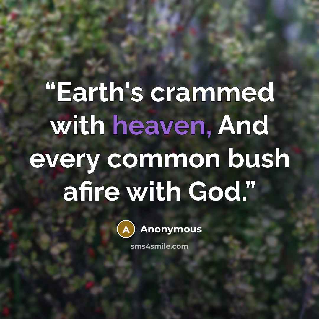 “Earth's crammed with heaven, And every common bush afire with God.” quote by Anonymous