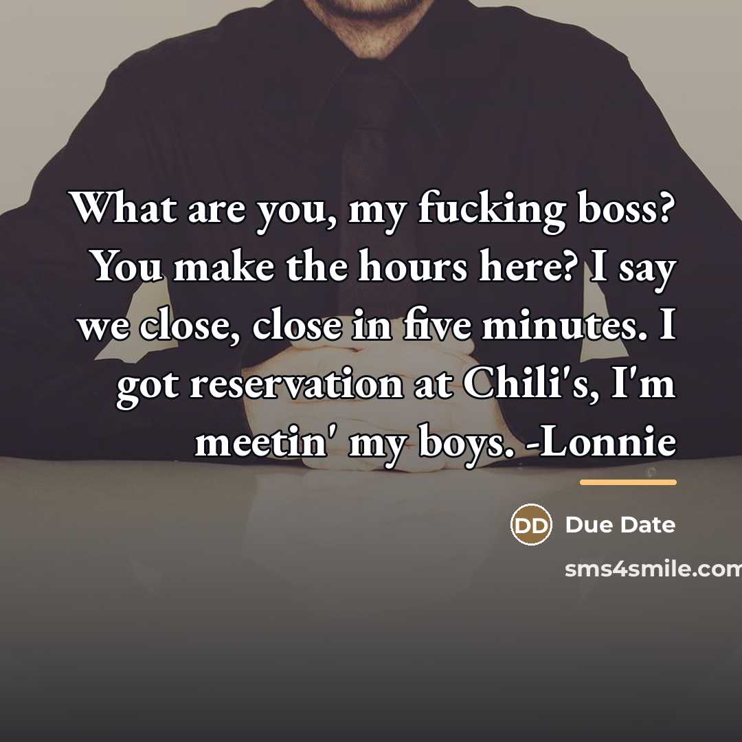 “What are you, my fucking boss? You make the hours…” quote by Due Date