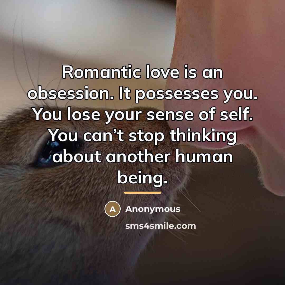 “Romantic love is an obsession. It possesses you. You lose…” quote by Anonymous