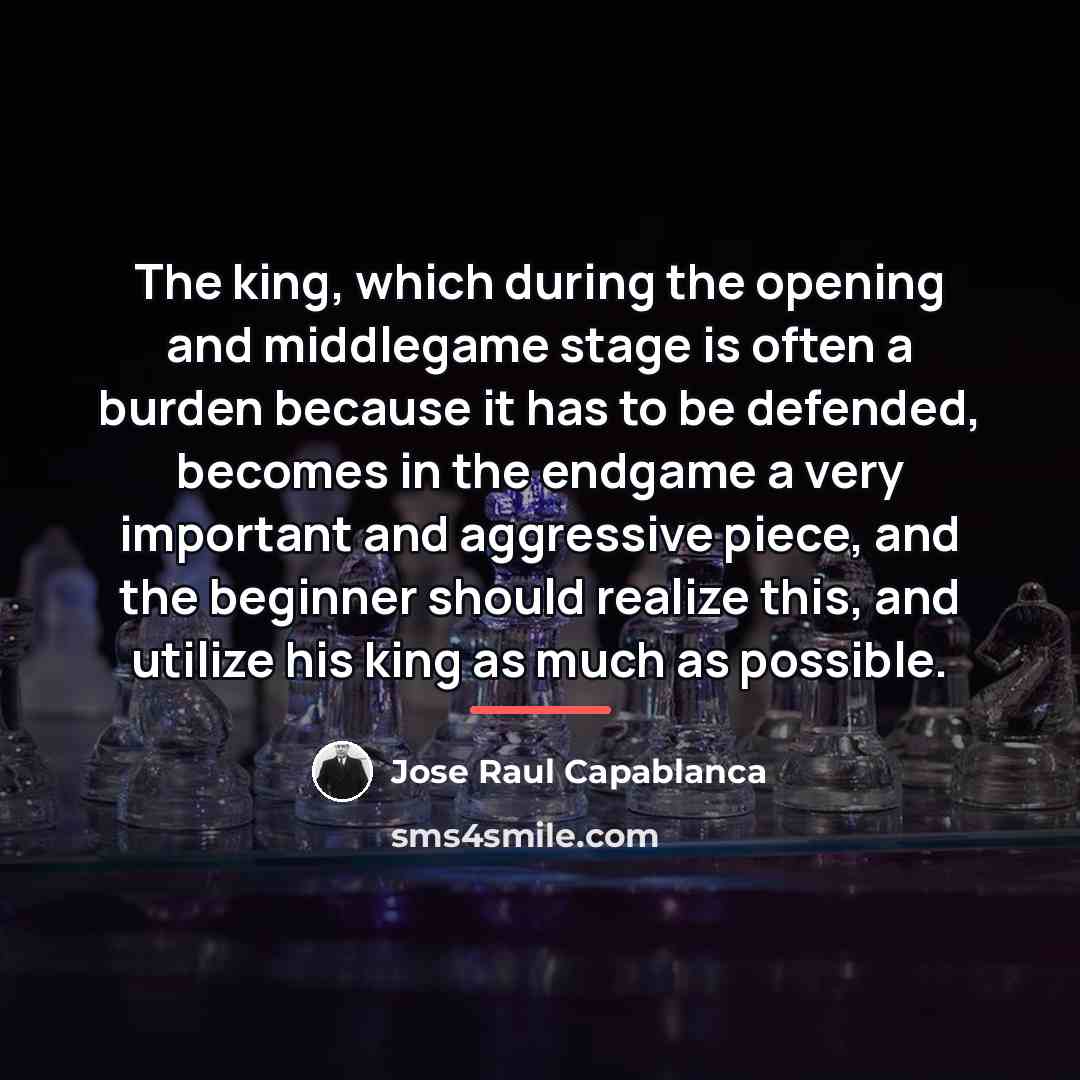 “The king, which during the opening and middlegame stage is…” quote by Jose Raul Capablanca