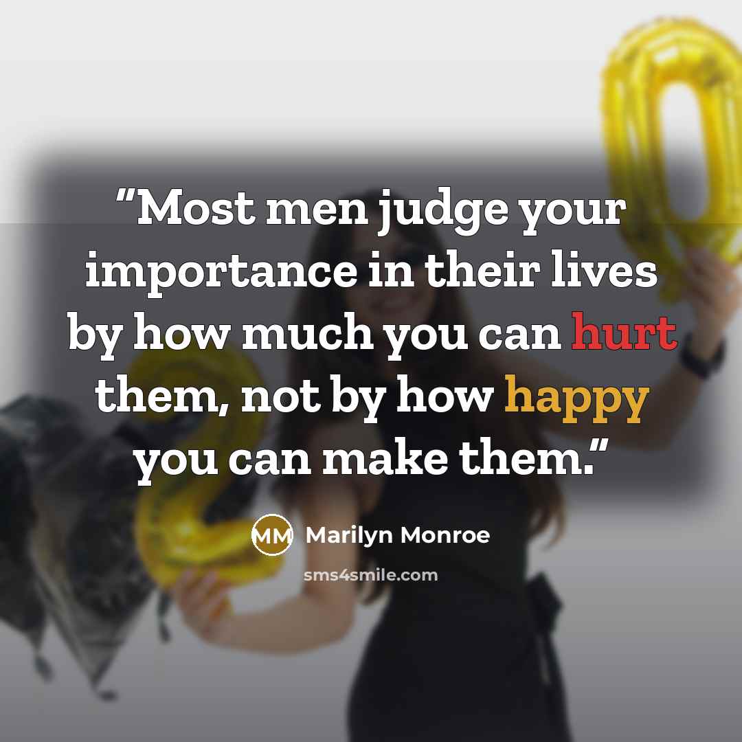 “Most men judge your importance in their lives by how much you can hurt them, not by how happy you can make them.” quote by Marilyn Monroe