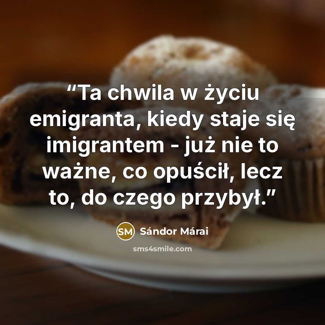 “Ta chwila w życiu emigranta, kiedy staje się imigrantem - już nie to ważne, co opuścił, lecz to, do czego przybył.” quote by Sándor Márai