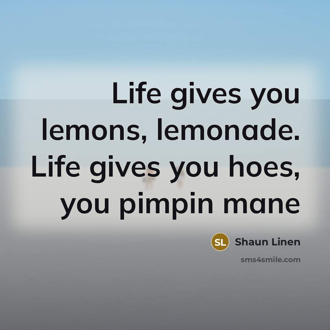 “Life gives you lemons, lemonade. Life gives you hoes, you…” quote by Shaun Linen