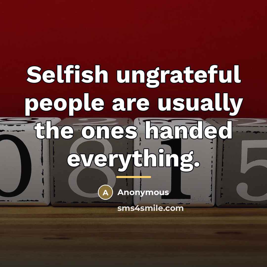 “Selfish ungrateful people are usually the ones handed everything.…” quote by Anonymous