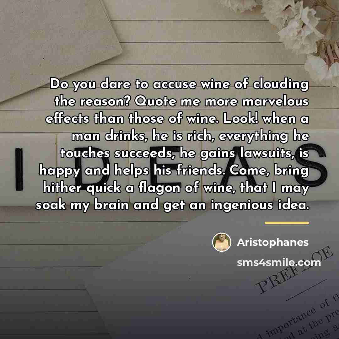 “Do you dare to accuse wine of clouding the reason?…” quote by Aristophanes