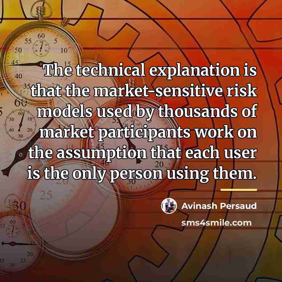 “The technical explanation is that the market-sensitive risk models used…” quote by Avinash Persaud