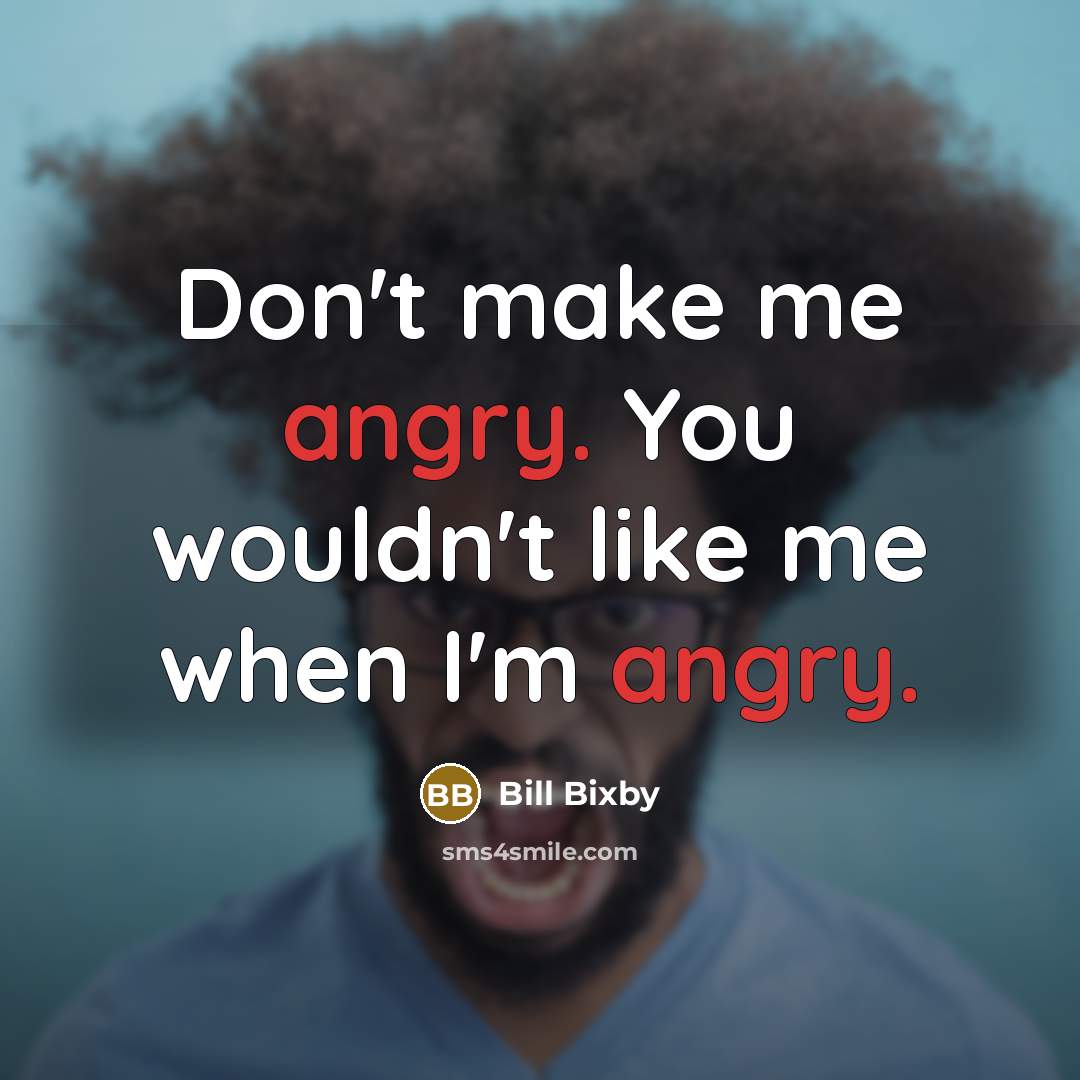 “Don't make me angry. You wouldn't like me when I'm…” quote by Bill Bixby