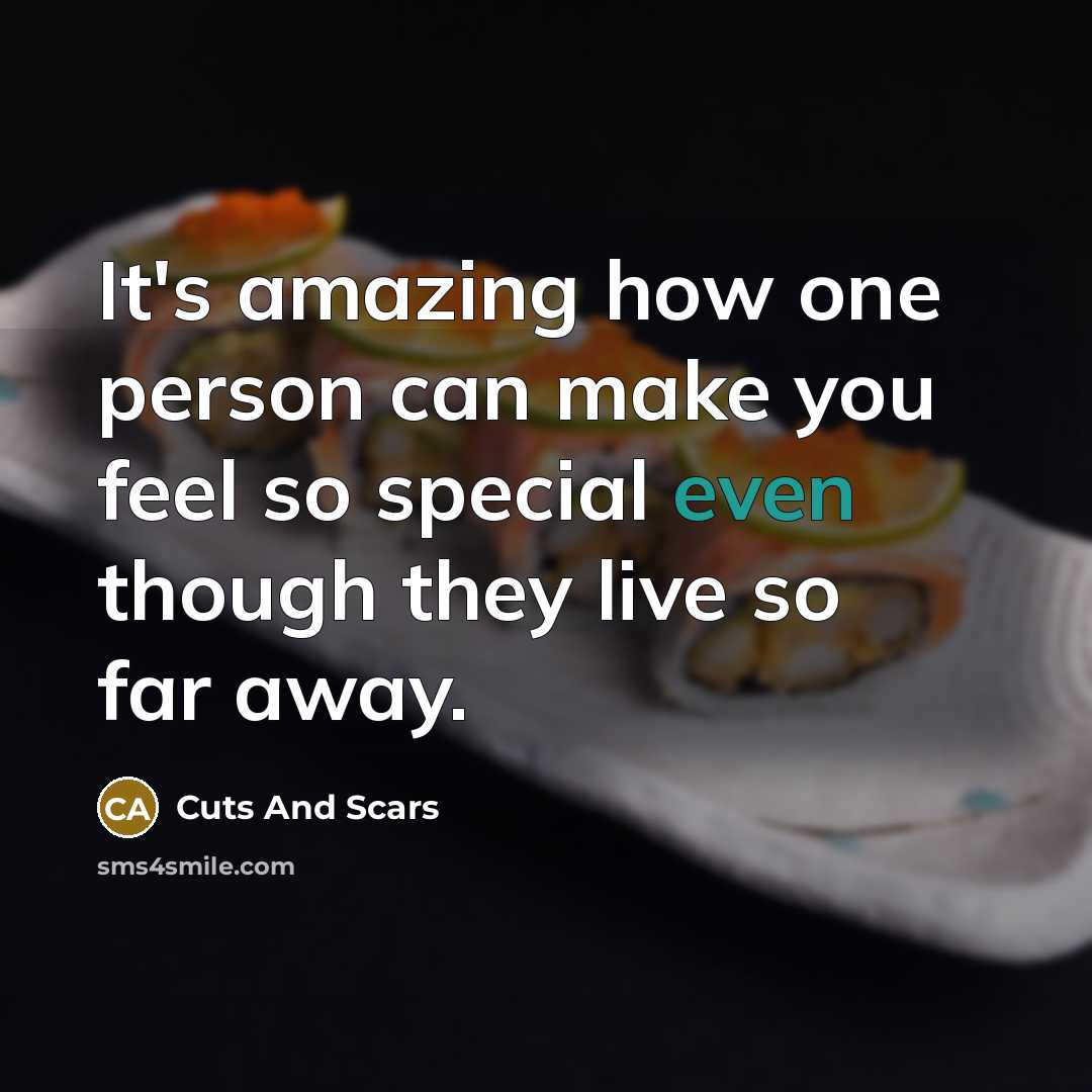 “It's amazing how one person can make you feel so special even though they live so far away.” quote by Cuts And Scars
