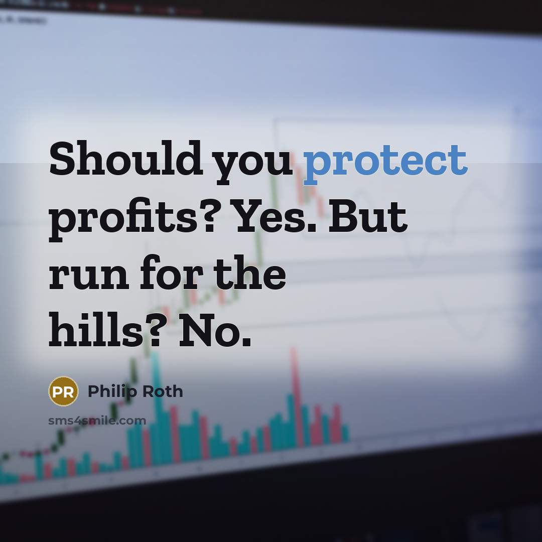 “Should you protect profits? Yes. But run for the hills? No.” quote by Philip Roth