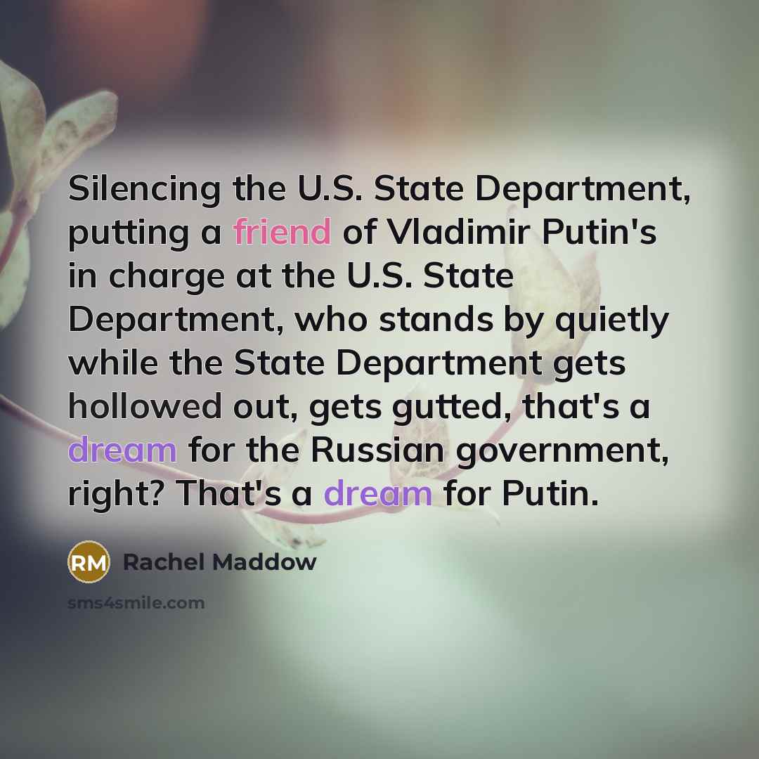 “Silencing the U.S. State Department, putting a friend of Vladimir…” quote by Rachel Maddow
