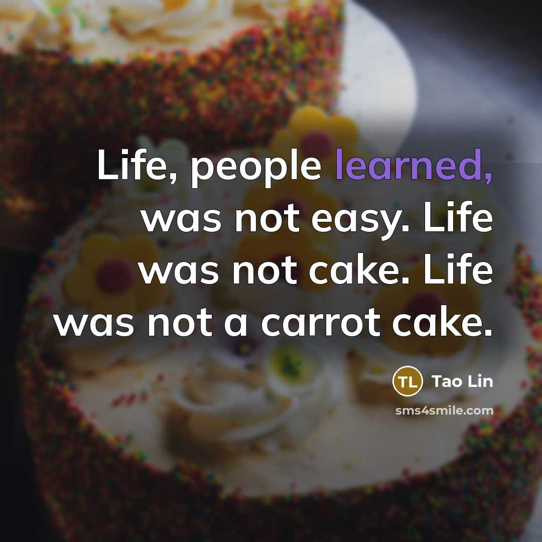 “Life, people learned, was not easy. Life was not cake.…” quote by Tao Lin