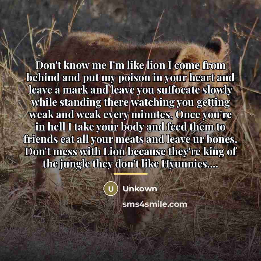“Don't know me I'm like lion I come from behind…” quote by Unkown